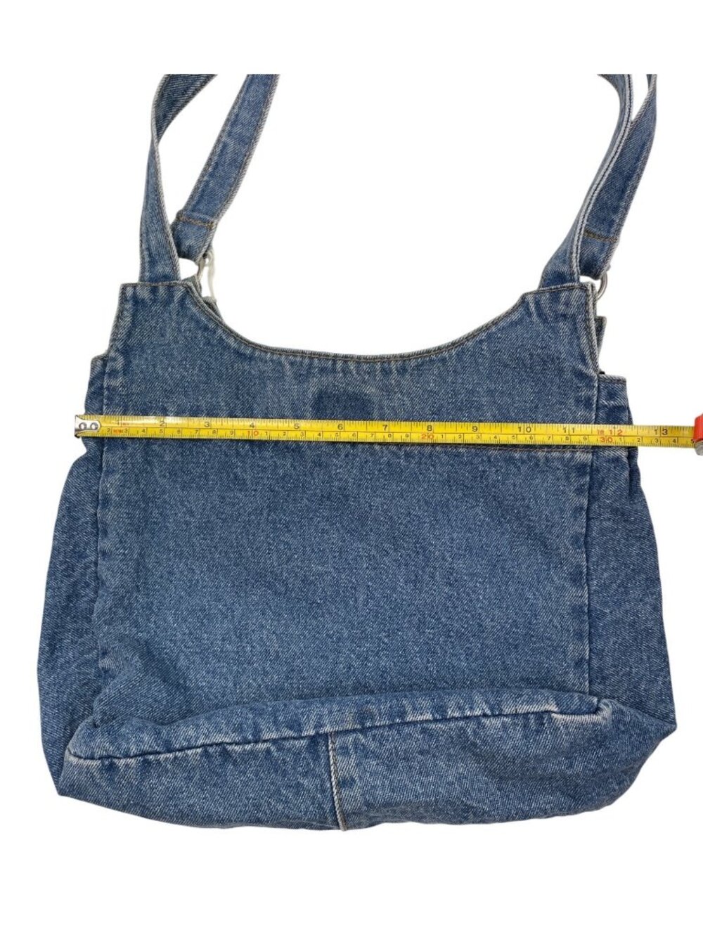 Denim Shoulder Bag With Floral Embroidery Blue Casual Everyday Tote - Picture 11 of 13